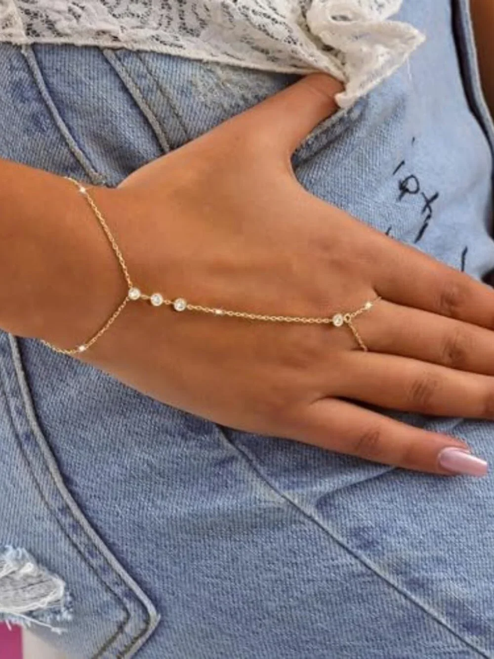 Gold Hand Chain Bracelets for Women, 2 Pcs 14k Gold Plated‎